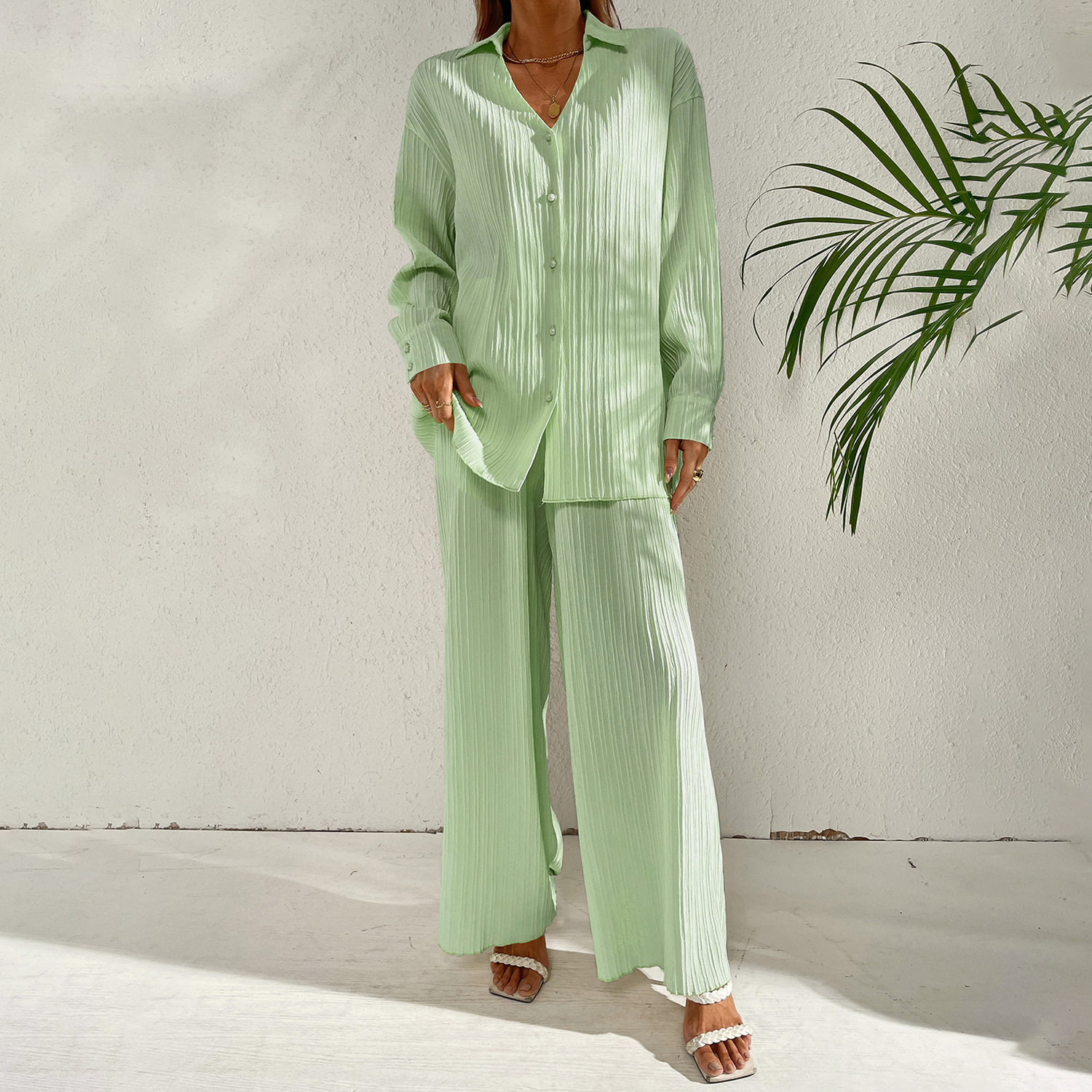 European And American Lapel Loose Cardigan Casual Long Sleeve Fashion Suit Green - Shop at LoveMi