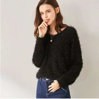 Women's Solid Color Seersucker Knitwear Black - Shop at LoveMi