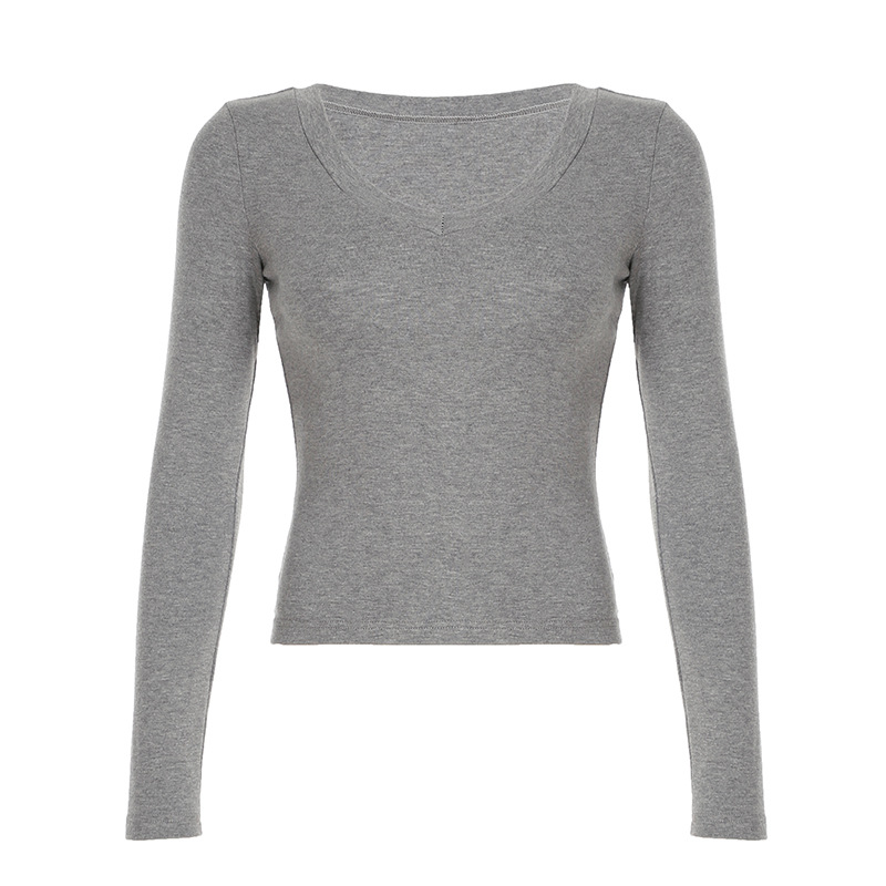 Inner Slim Fit Slimming Long Sleeves Bottoming Shirt Top Gray - Shop at LoveMi