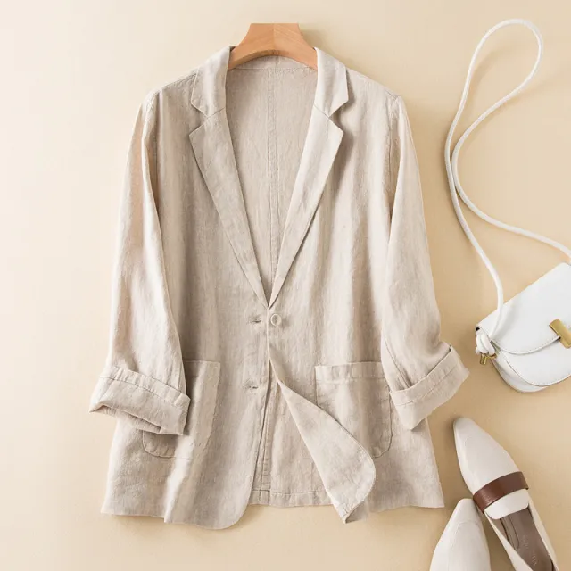 New Casual Cotton Linen Coat Long Sleeve Thin Suit For Women Optic Linen Xl - Shop at LoveMi