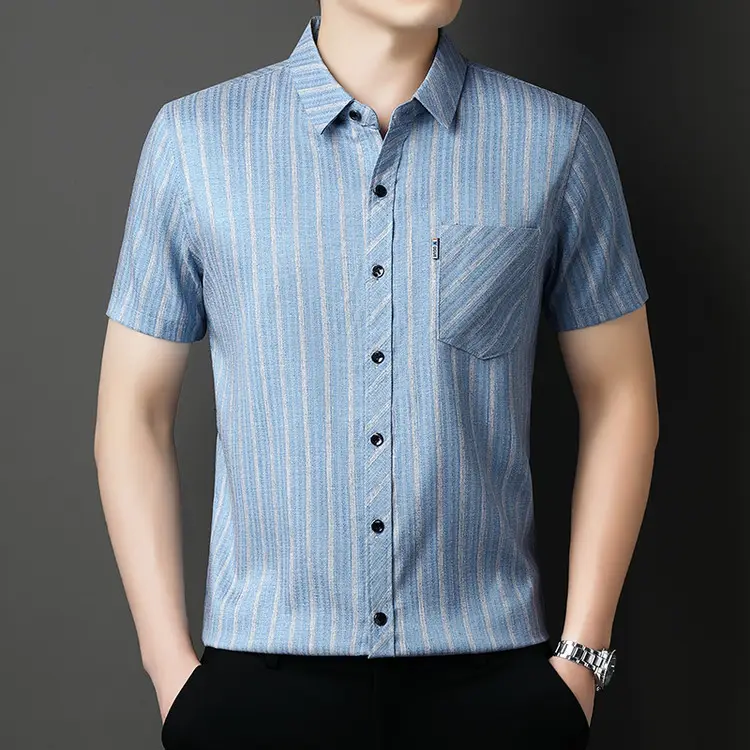 Mens Casual Striped Plus-Size Short-Sleeve Shirt