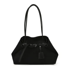 Retro High-grade Matte Large Capacity Tote Bag Suede Shoulder Commuter Bag - Black - View 1
