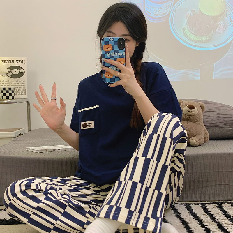 Summer Short Sleeve Trousers Spring And Autumn Teenage Leisure Homewear Suit Dfl34041Color - Shop at LoveMi