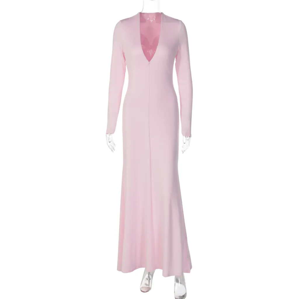 New European And American-style Elegant Chic And Sexy Deep-V-neck Dress - Pink