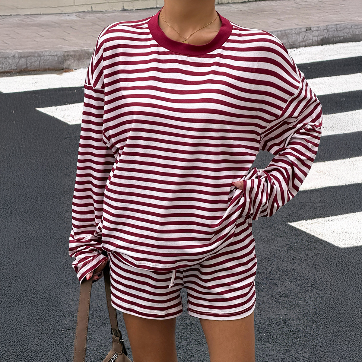 Laid-back, Sassy Striped Shorts And Long-sleeve Set