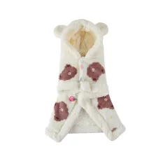 Pet Clothes Warm Thickened Flannel Hooded Shawl Pajamas - White - View 1