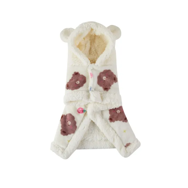 Pet Clothes Warm Thickened Flannel Hooded Shawl Pajamas White - Shop at LoveMi