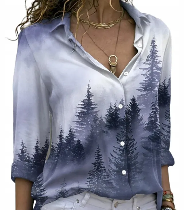 Fashion Printing Lapel Long Sleeve Shirt For Women Cscx14 5Xl - Shop at LoveMi