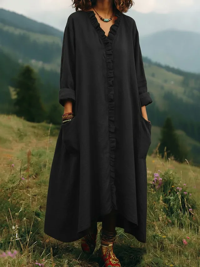 Stylish Relaxed fit Cotton Midi Dress Black - Shop at LoveMi
