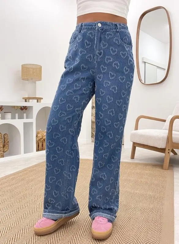 Denim Trousers Love Crochet Wash Straight Blue - Shop at LoveMi