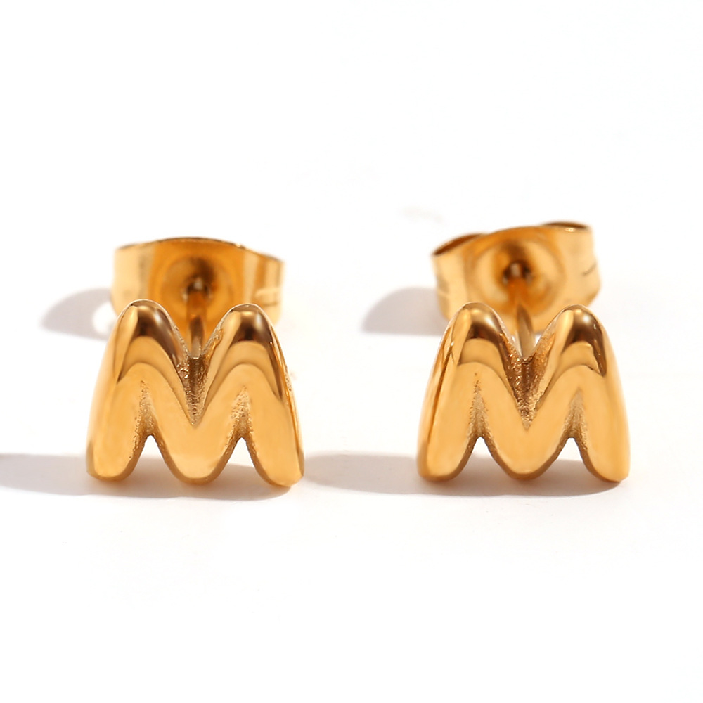 Titanium Steel Earrings 18K Gold Mini Alphabet Letter Earrings Women