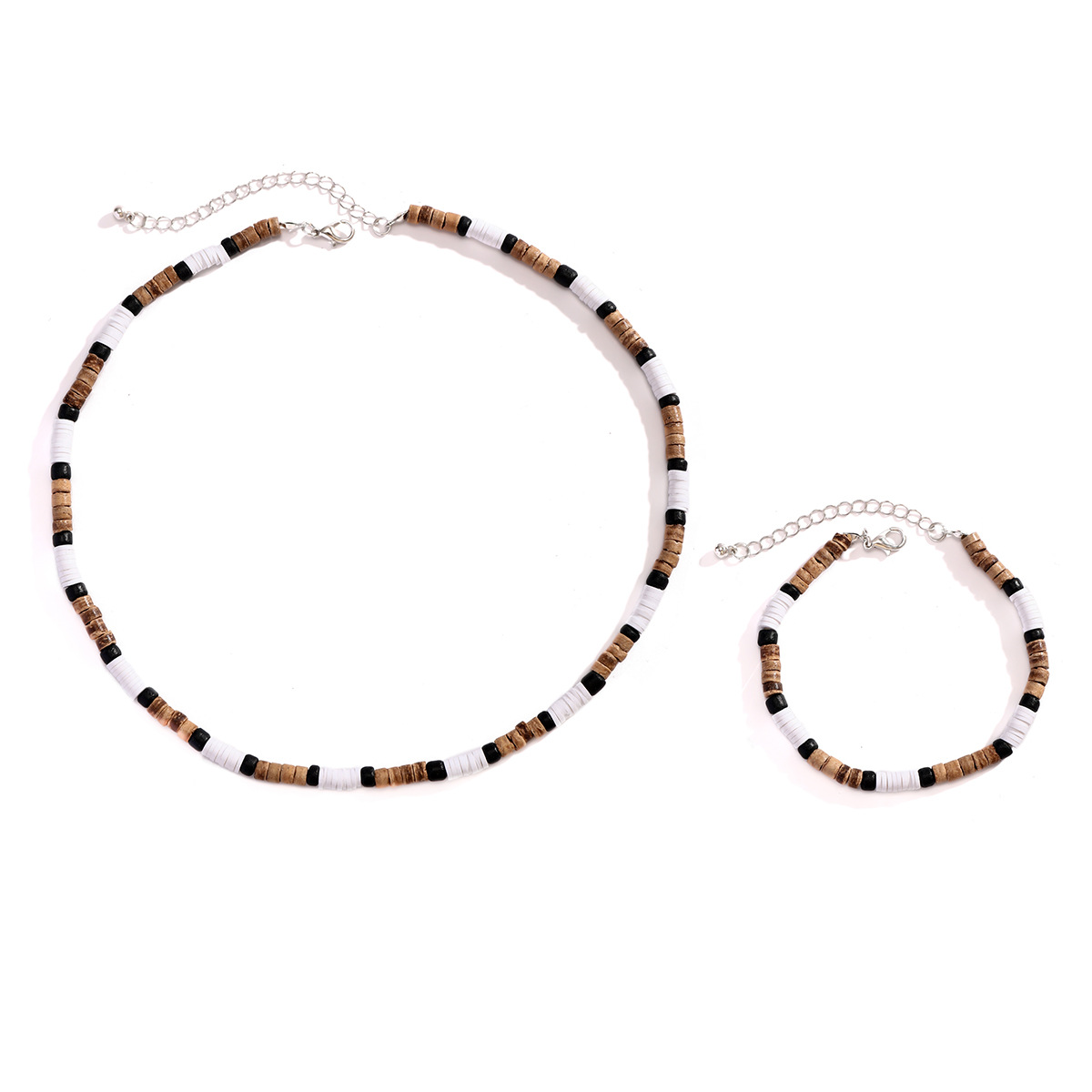 Bohemian Style Wooden Bead Necklace, Bracelet Set