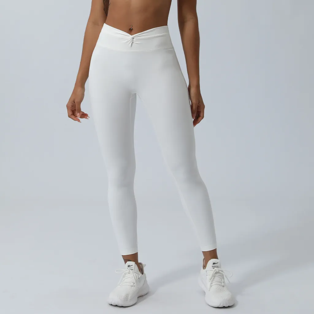 Kinky V-shaped Peach Hip Belly Contracting Sports Ninth Pants Outdoor Running Fitness Tights - Cloud White