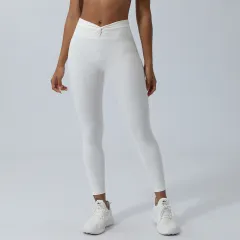 Kinky V-shaped Peach Hip Belly Contracting Sports Ninth Pants Outdoor Running Fitness Tights - Cloud White - View 1