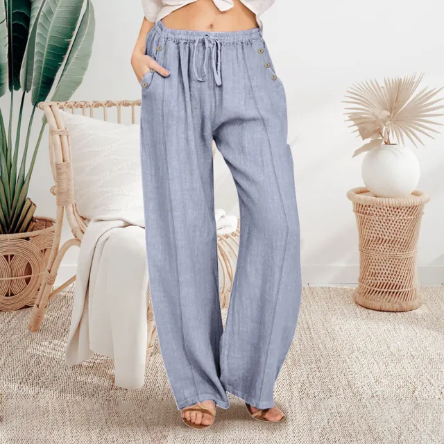 Loose Button Casual Wide leg Trousers Women Gray Button - Shop at LoveMi