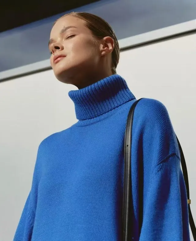 Autumn And Winter European And American Loose Basic Style Solid Color Pullover Blue - Shop at LoveMi