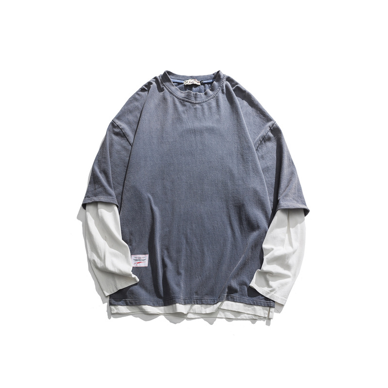 Spring Campus Student Pullover Sweater Men's Japanese-style Loose False Two Pieces Patch Top Men