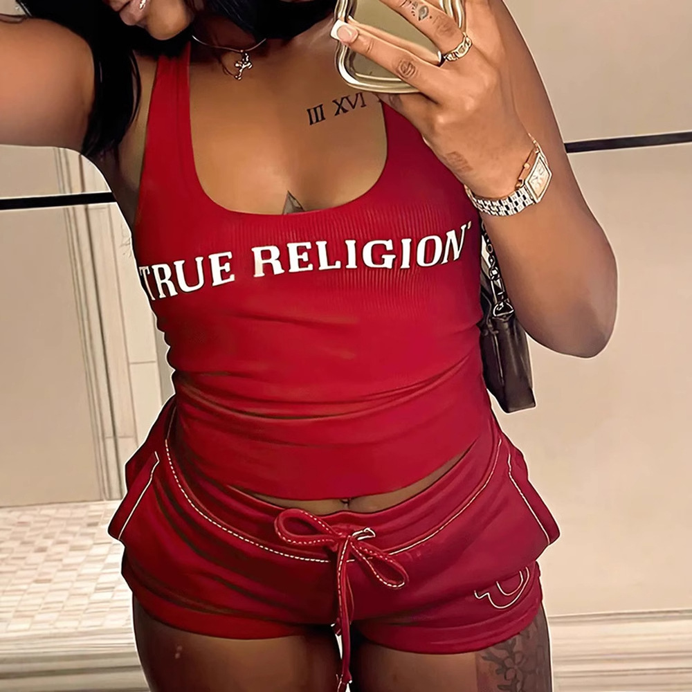 Women's Fashion Letter Printing Pocket Patchwork Knitting Vest Suit