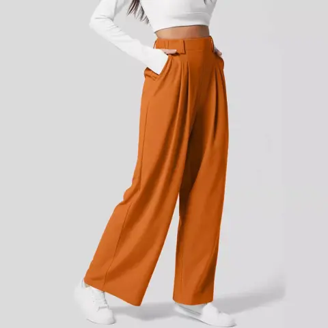 Women's Wide Leg Pants Elastic High Waist Waffle Knit
