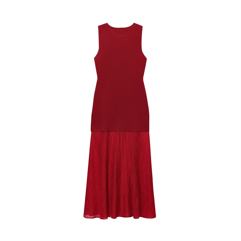New Summer Knitted Stitching Long Sleeveless Dress Picture Color S - Shop at LoveMi
