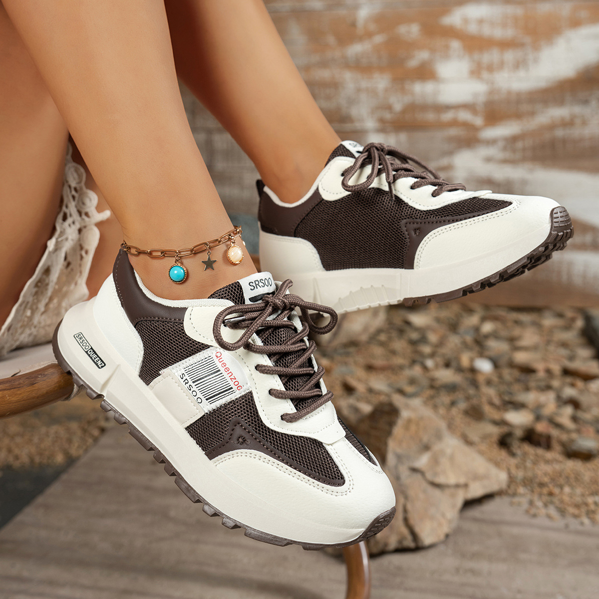Platform Lace-up Mesh Plus-size Sneakers Casual Color-block Running Dad Shoes