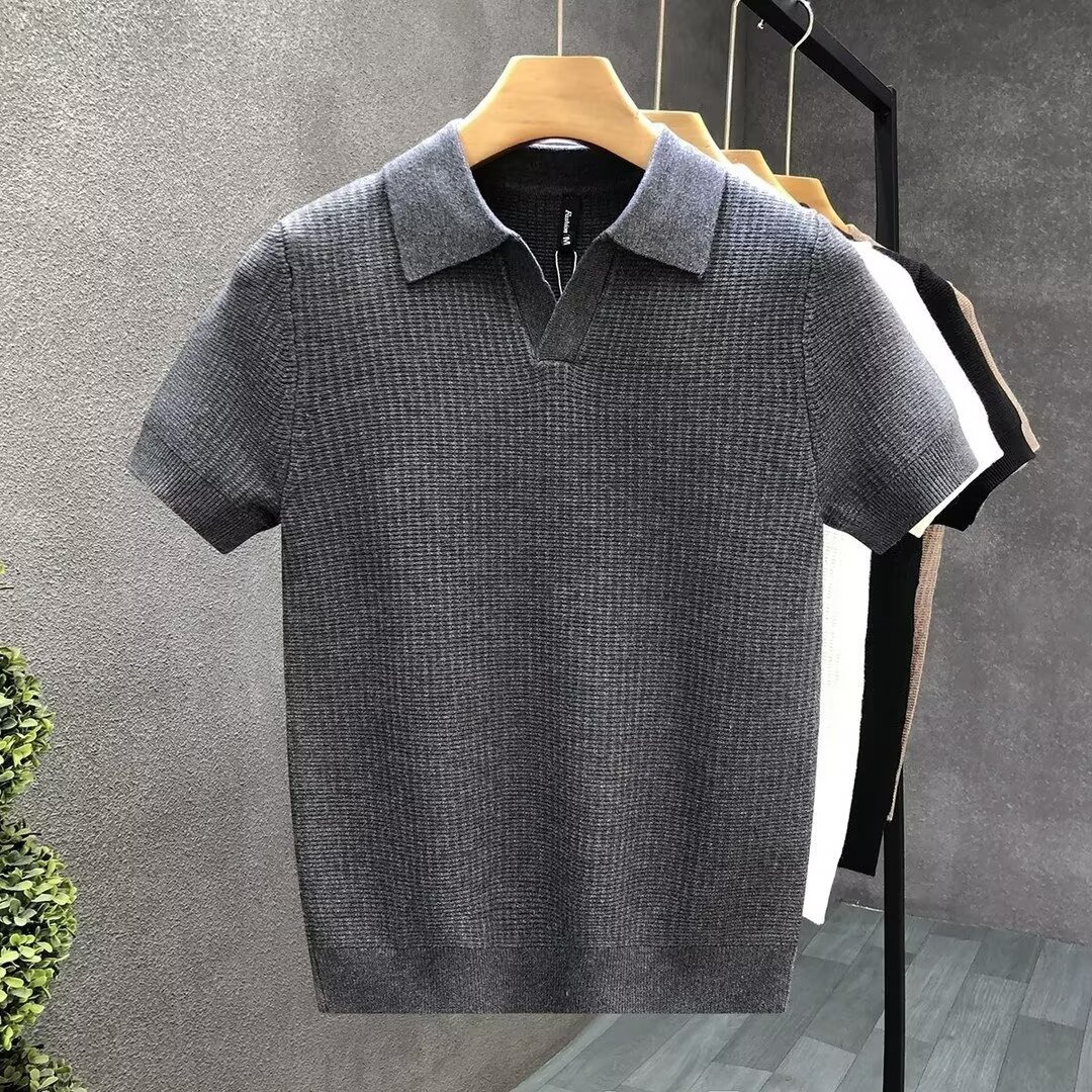 Stylish Slim-Fit Short-Sleeve Lapel Knitted Base Layer Shirt