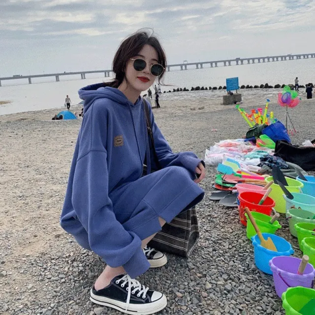 Long Hooded Brushed Hoody Women's Dress Purple Spring And Autumn - Shop at LoveMi