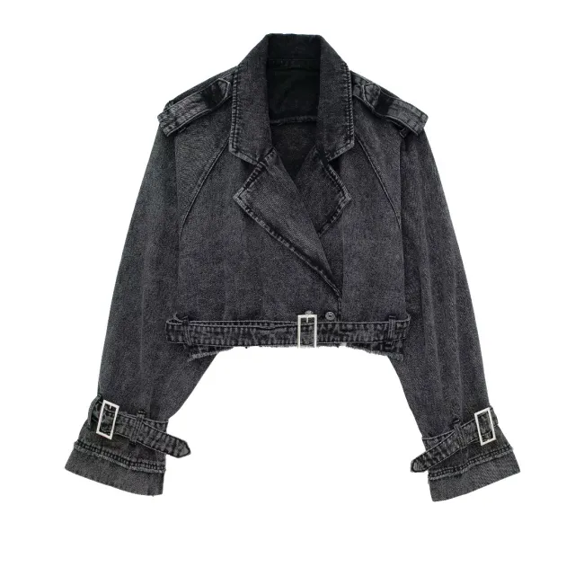 Denim Wind breaker Slim fitting Blouse French Style With Belt Coat Gray - Shop at LoveMi