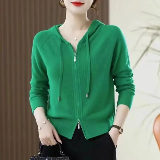 Knitted Hooded Casual Simple Fashion Style Women's Clothing Green - Shop at LoveMi