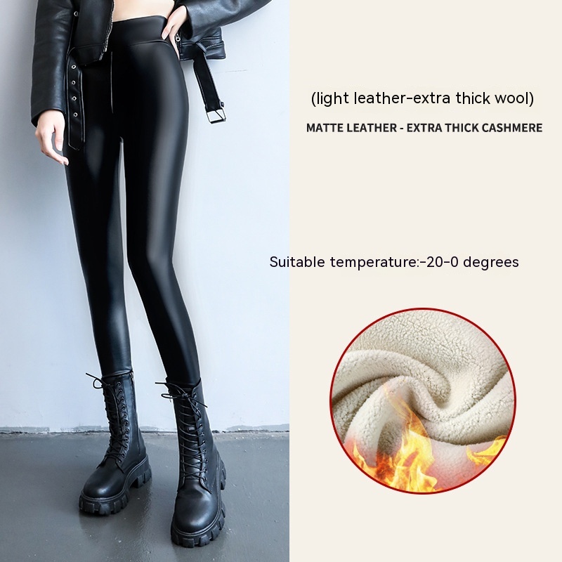 PU Fleece lined High Waist Slimming Windproof Waterproof Leggings Style10 - Shop at LoveMi