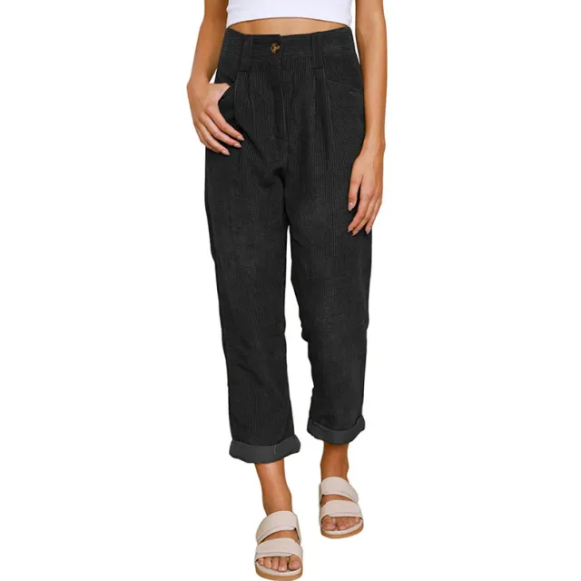 Women's High Waist Casual Pants Solid Color Loose Straight Trousers Black - Shop at LoveMi