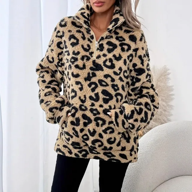 Women's Elegant Fashion Temperament Pocket Leopard Print Sweater Leopard - Shop at LoveMi