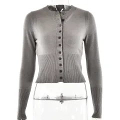 Women's Knitted Shirt Long Sleeve Slim Round Neck Top - Gray - View 1