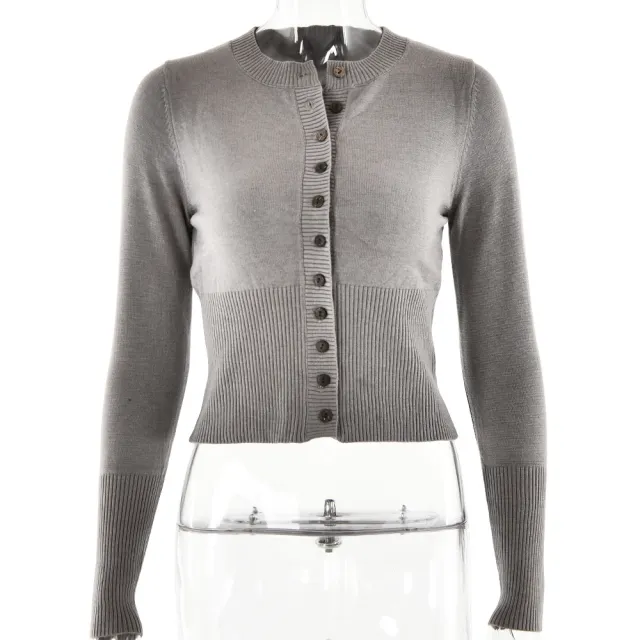 Women's Knitted Shirt Long Sleeve Slim Round Neck Top Light Gray - Shop at LoveMi