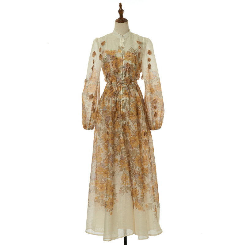 Heavy-Work Embroidered Hanging Flower Long Dress