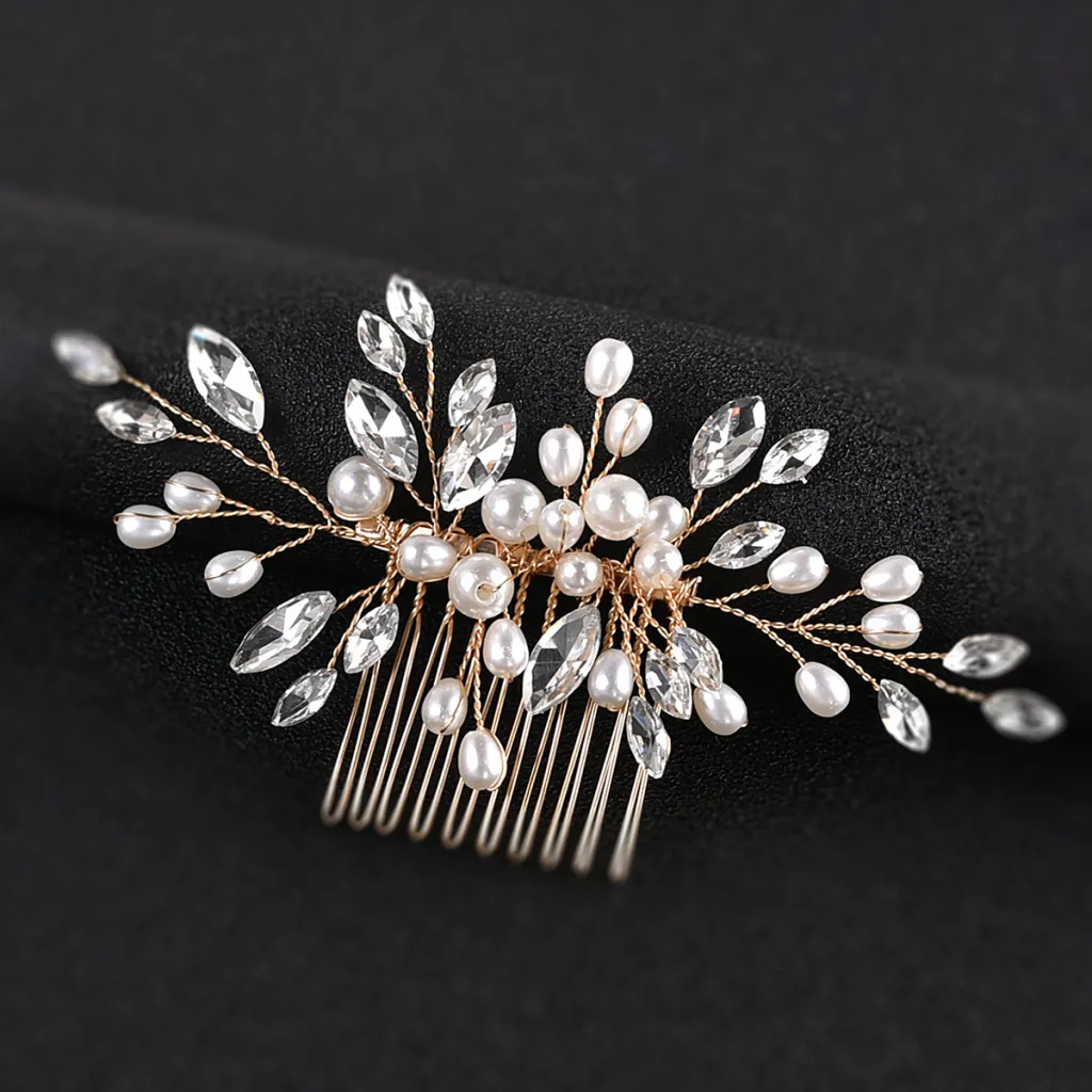 Bridal Wedding Handmade Pearl Hair Comb Hair Comb - Gold