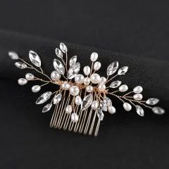 Bridal Wedding Handmade Pearl Hair Comb Hair Comb - Gold - View 1