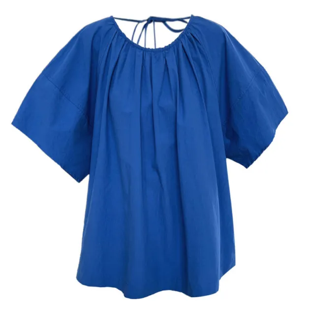 Korean Style Back Strap Backless Youthful Undershirt Pleated Round Neck Blue - Shop at LoveMi
