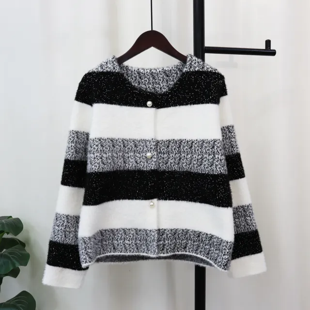 Loose Rainbow Striped Sweater Coat Tide Black - Shop at LoveMi
