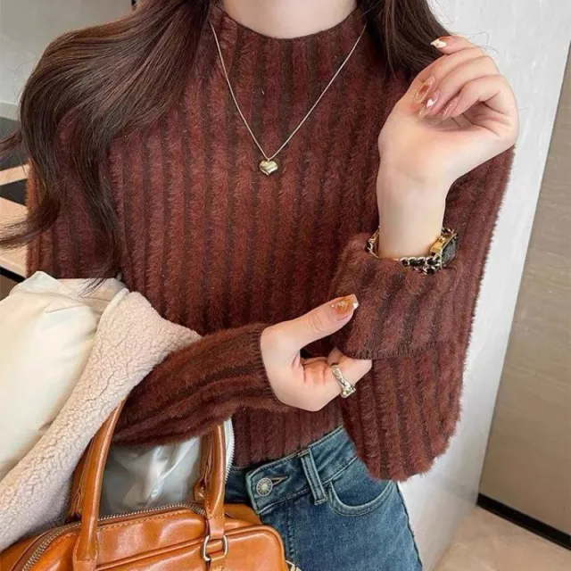 Mink Sweater Inner Thickened Bottoming Shirt For Women Coffee Color - Shop at LoveMi