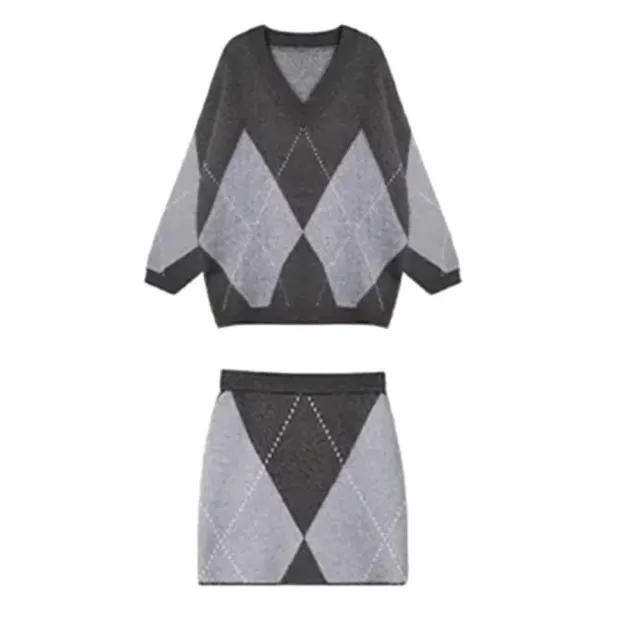 Fashionable Knitted A Line Short Skirt Two piece Set For Women Gray - Shop at LoveMi