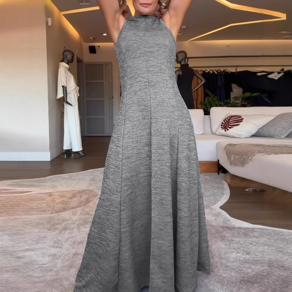 Commuter Gray Colored Cotton Sleeveless Waist A- Line Speaker Dress