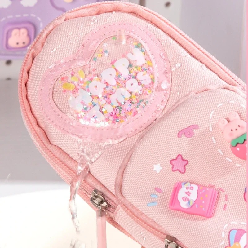 حقيبة أقلام كانفاس برسومات كرتونية ثلاثية بسيطة بسعة كبيرة