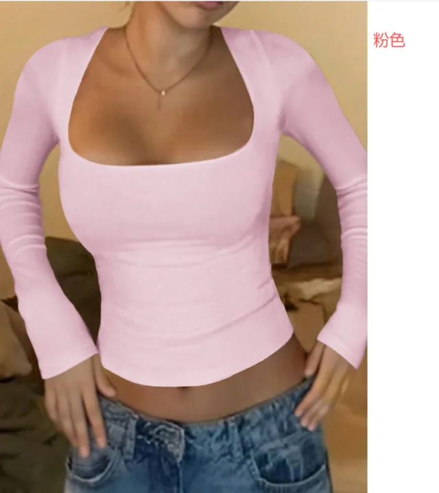 Women's Long sleeved Slim Vest T shirt Pink - Shop at LoveMi