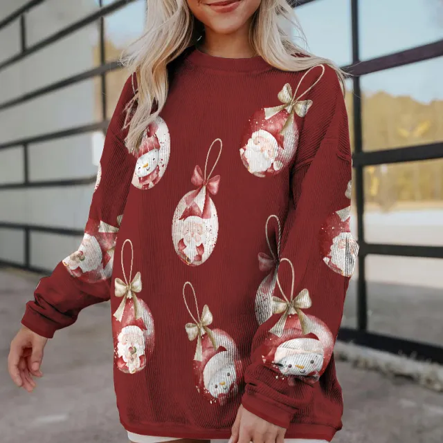 Women's Fashion Print Loose Long Sleeve Sweater Red Balloon - Shop at LoveMi
