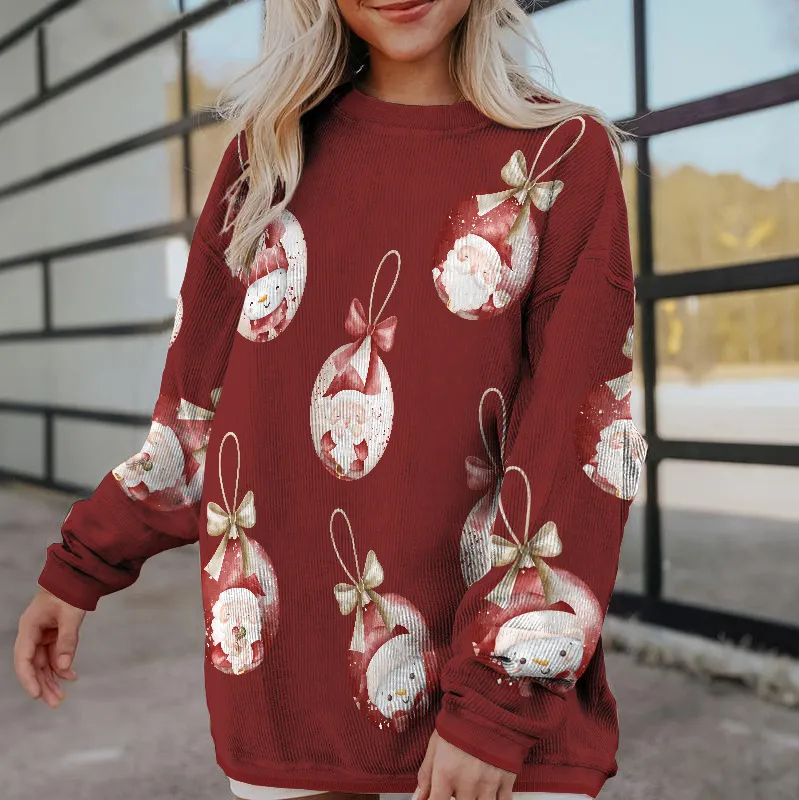 Women's Fashion Print Loose Long Sleeve Sweater - Red Balloon