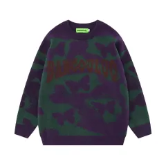 Full Printed Butterfly Design Sense Niche Round Neck Sweater - Purple - View 1