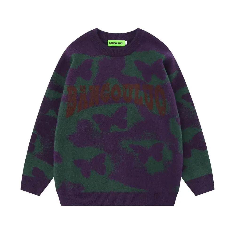 Full Printed Butterfly Design Sense Niche Round Neck Sweater