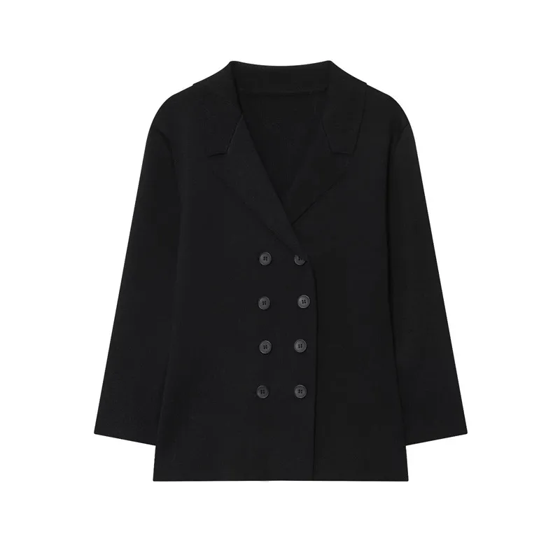 Temperament Female Knitted Double-breasted Coat Midi Skirt - Top