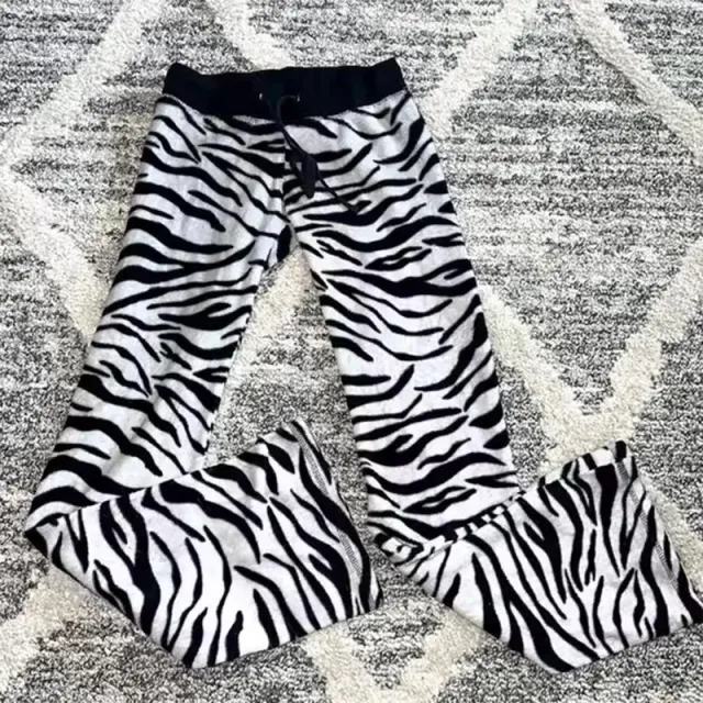 Slim fit Striped Leopard Print Elastic Waist Drawstring Casual Trousers Black And White - Shop at LoveMi
